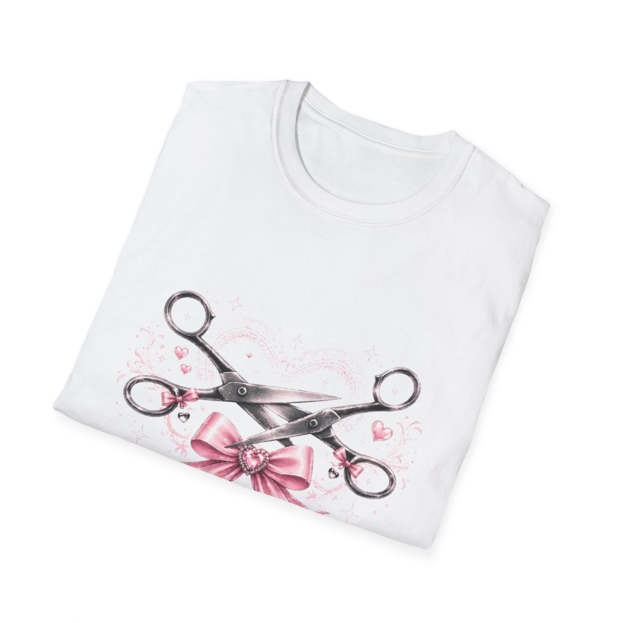 Hairdresser Scissors Tee — Pink Ribbon Salon Staff T-Shirt
